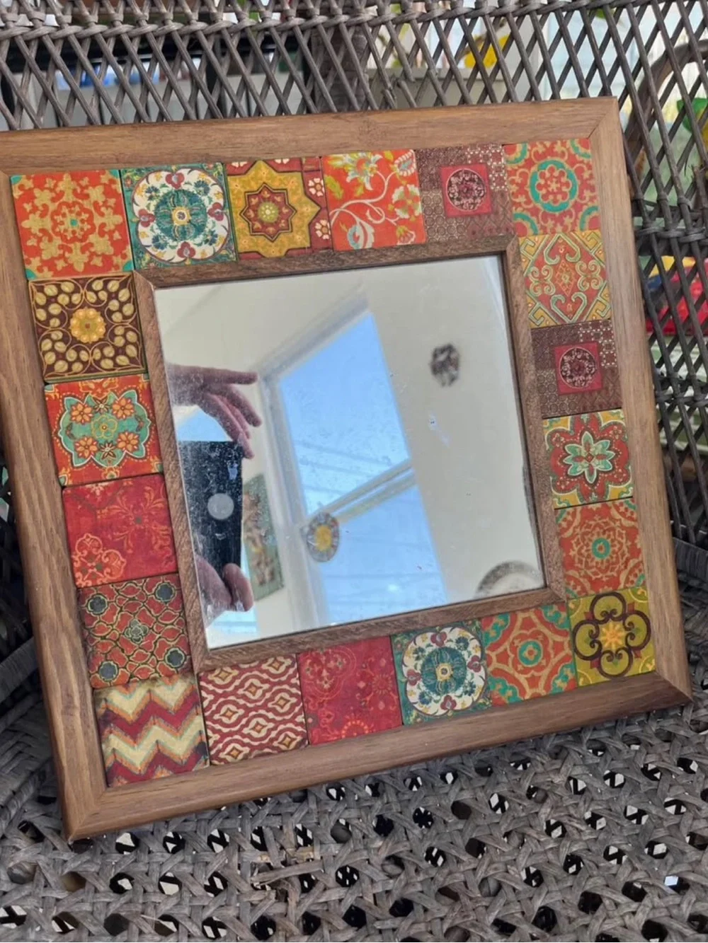 Oscar Stone mosaic tile wooden mirror